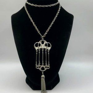 Vintage (JJ) Jonnette Jewelry Silver-Tone Bird Cage Pendant Necklace